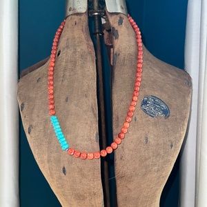 Exquisite Vintage Coral and Turquoise Bead Asymmetric Necklace, Sterling Clasp
